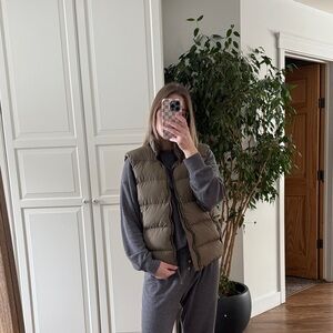 Women's Olive Quilted Puffer Vest - Sleeveless Layering Piece